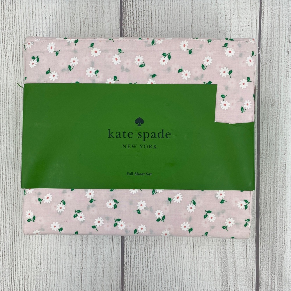 Kate Spade Sheet Set FULL Pink Daisy Floral 100% Cotton Percale Cottagecore